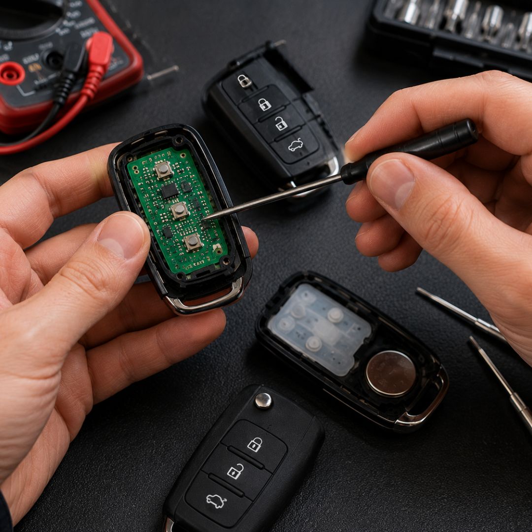 car not recognising key after battery change, key fob opened showing the circuit board